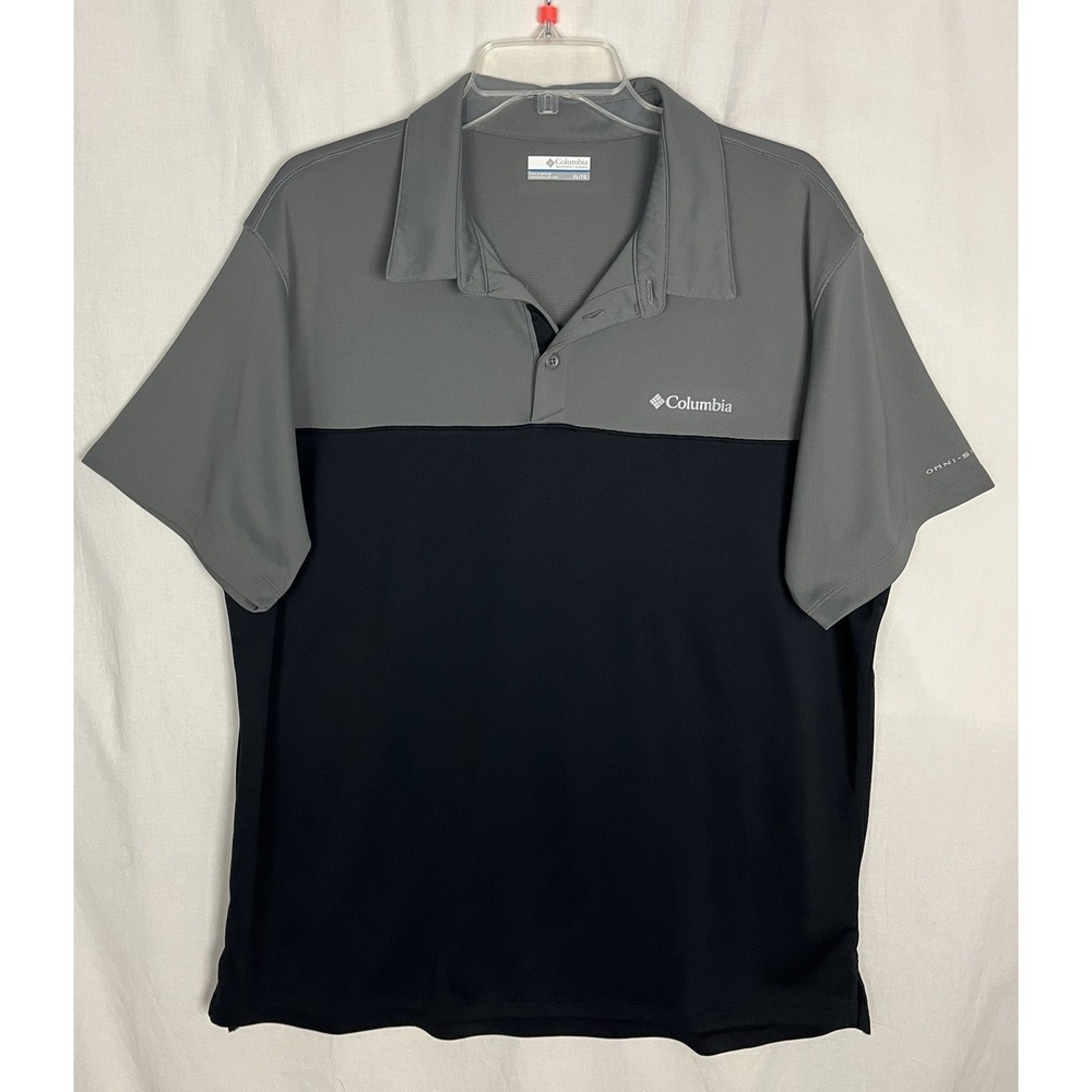Columbia Omni-Shade Polo Golf Shirt Mens Size XL Black/Gray Short Sleeve